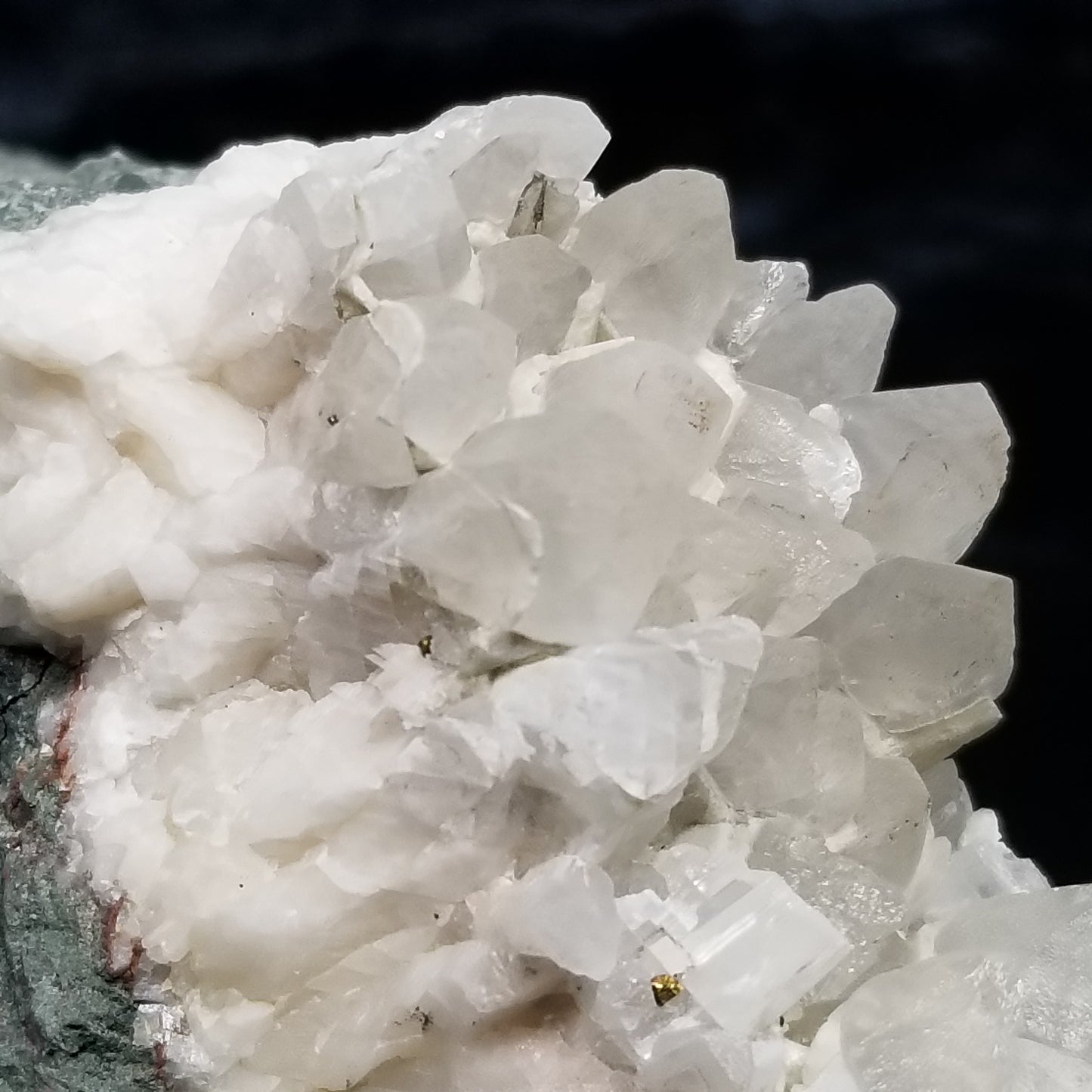 #11122 White Dolomite on Combined form Calcite double formation pyrite inclusions