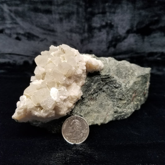 #11122 White Dolomite on Combined form Calcite double formation pyrite inclusions