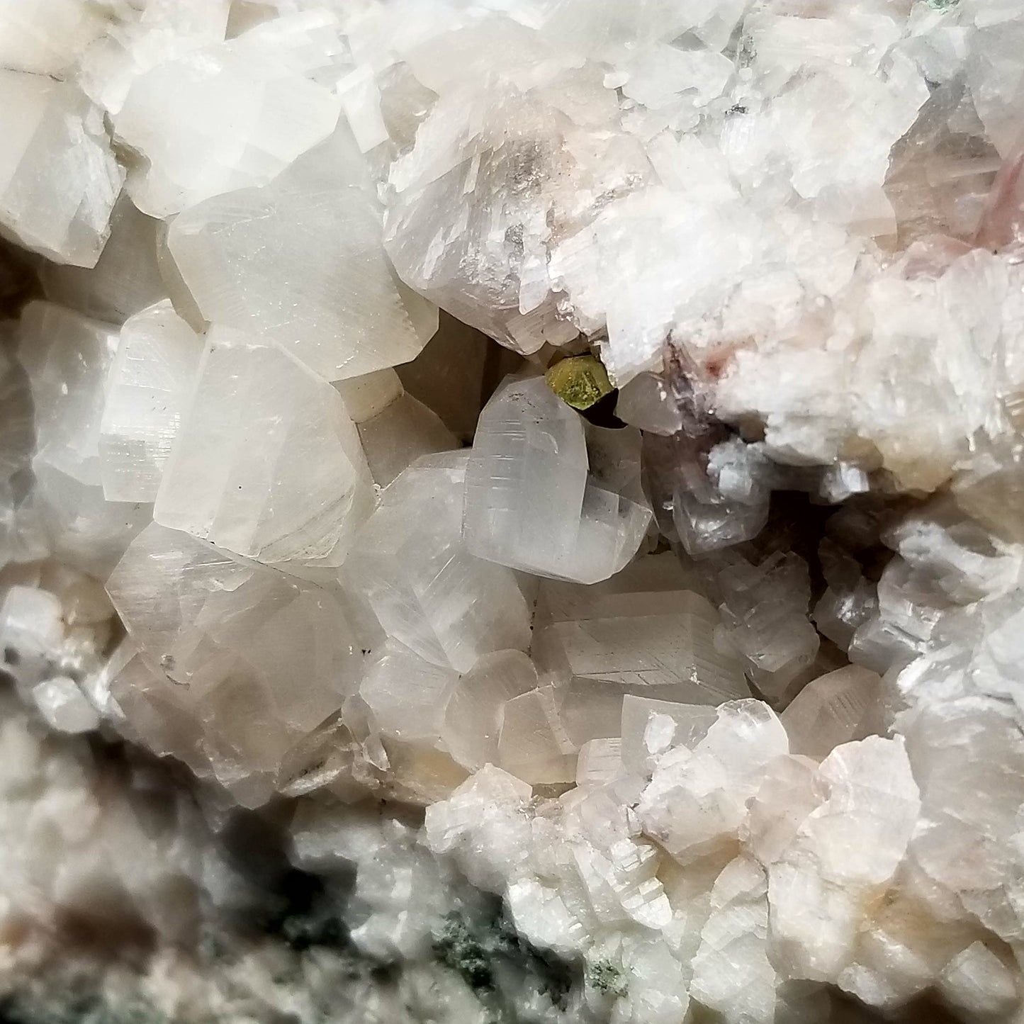 #11128 Iridescent Chalcopyrite ore on clear Combined form Calcite cluster with Chalcopyrite phatom inclusions