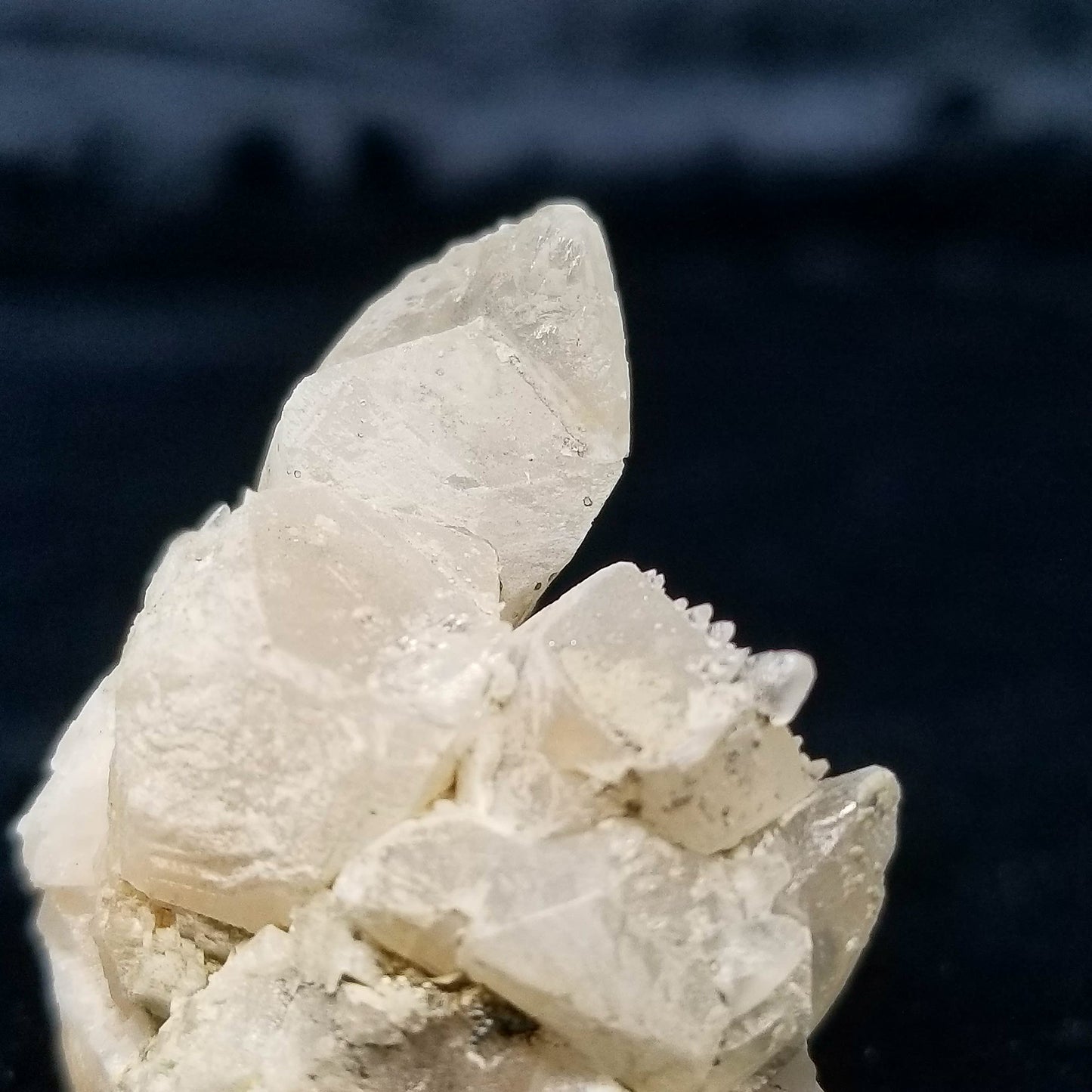 #11132 White Dolomite on clear Combined form Calcite