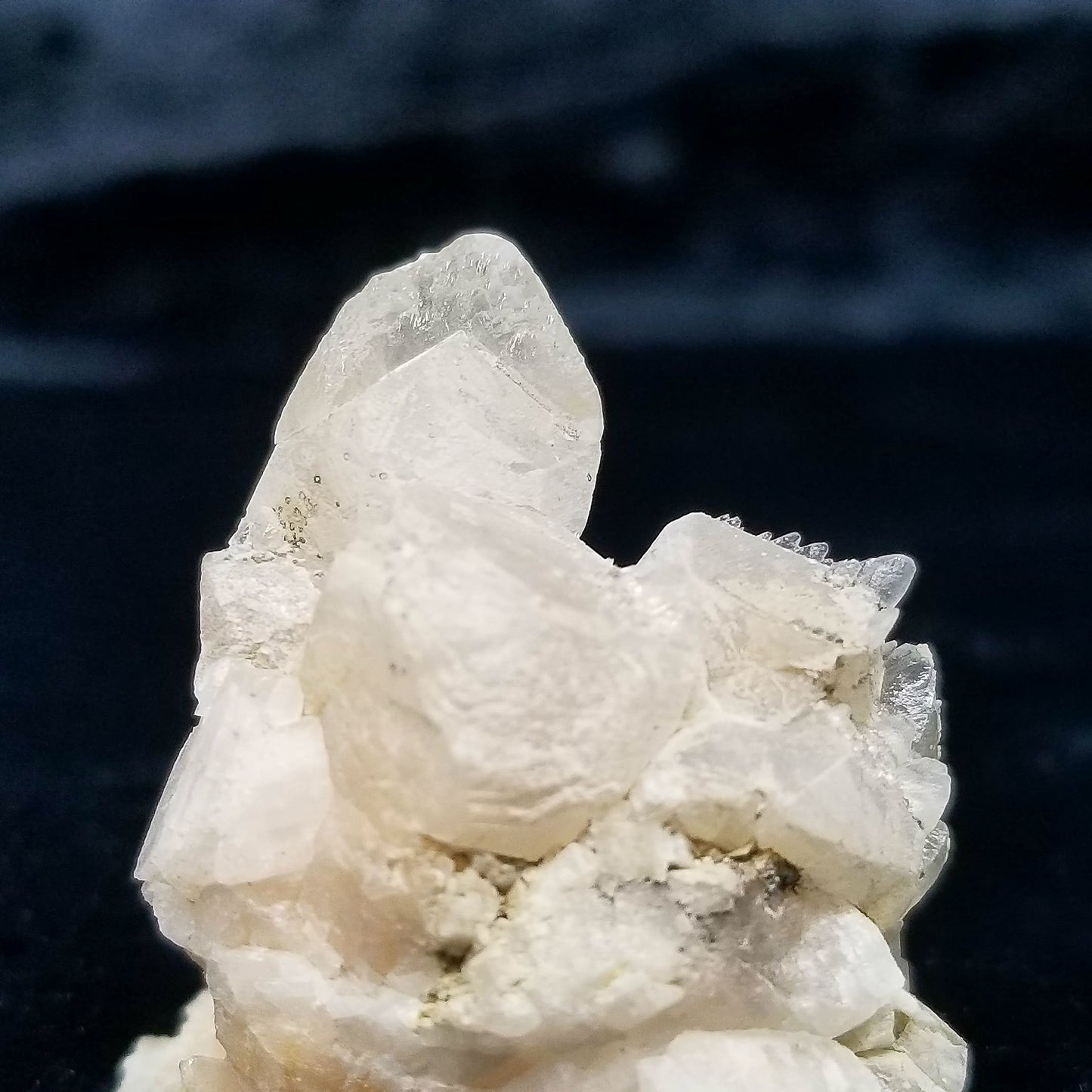 #11132 White Dolomite on clear Combined form Calcite