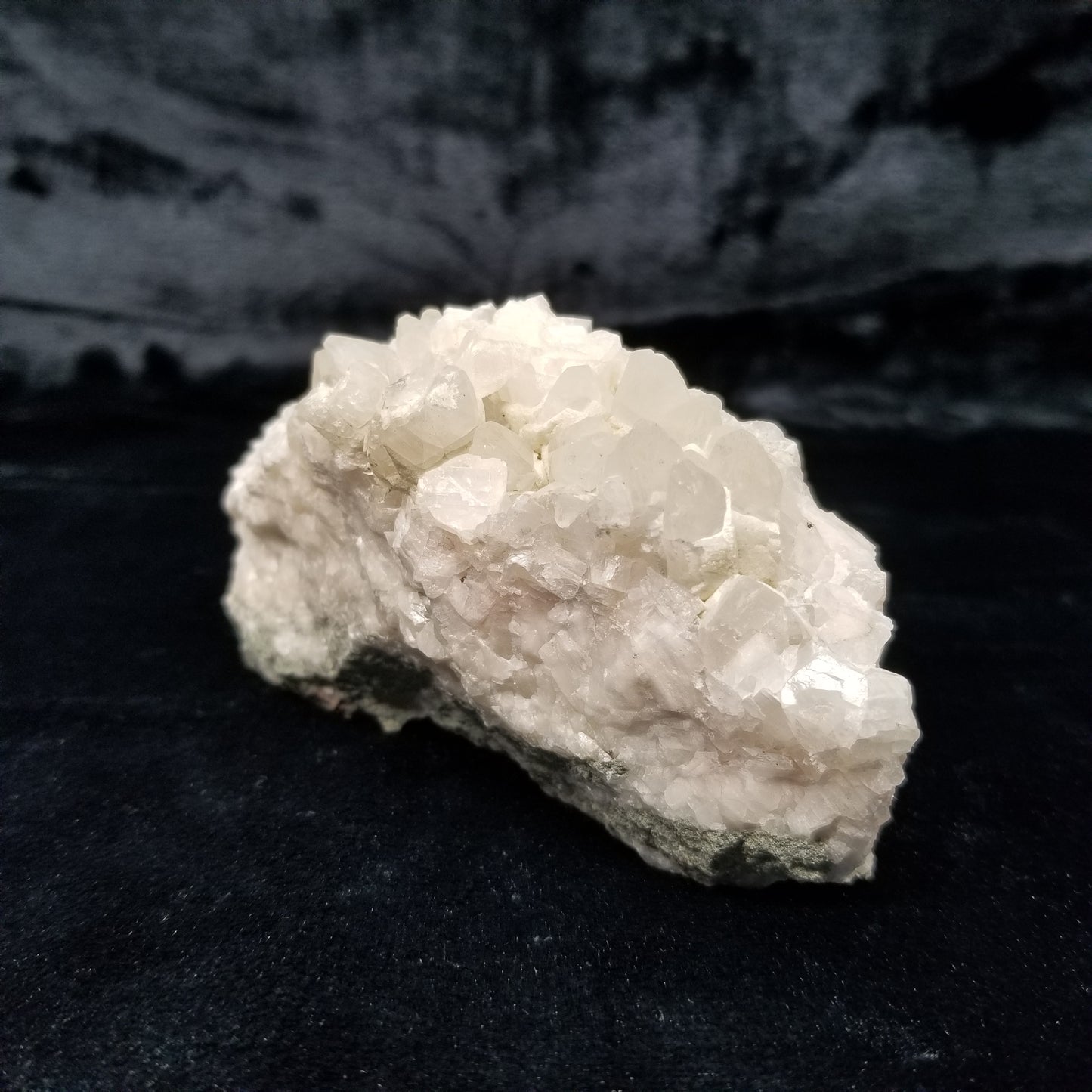 #11136 White Dolomite on clear Combined form Calcite cluster