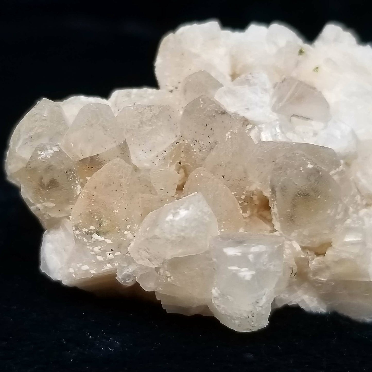 #11141 White Dolomite and Chalcopyrite on clear Dogtooth Spar phantom Calcite cluster