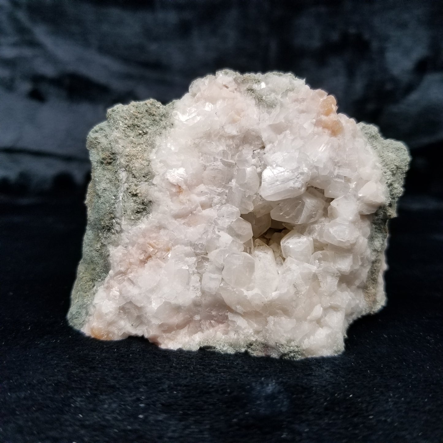 #11144 White Dolomite on clear Combiend form Calcite on pink Calcite and matrix