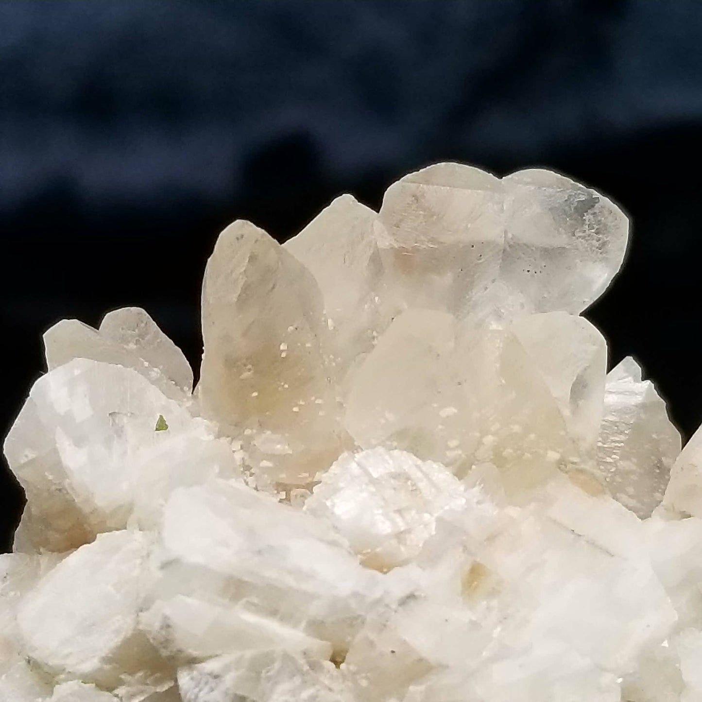 #11146 Dolomite coating and Chalcopyrite on clear twin Dogtooth Spar and Combined form Calcite with Chalcopyrite phatom