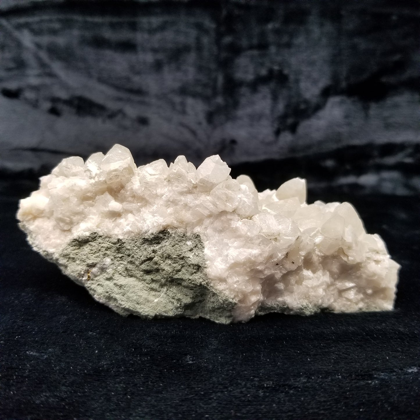 #11158 White Dolomite and Chalcopyrite on clear Dogtooth Spar and Combined form Calcite