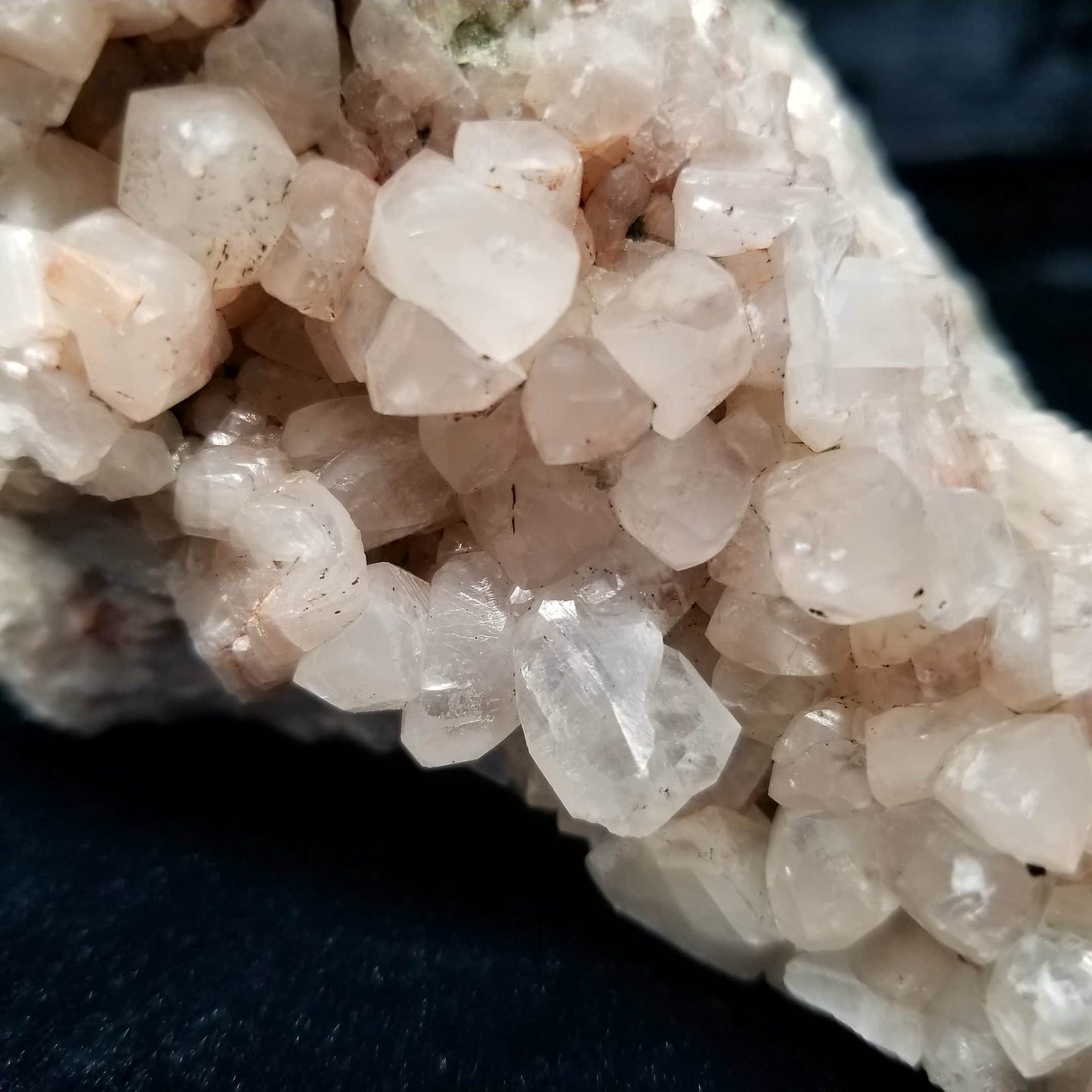 #11161 Hematite on clear Combined form Calcite cluster with Hematite phantom inclusions