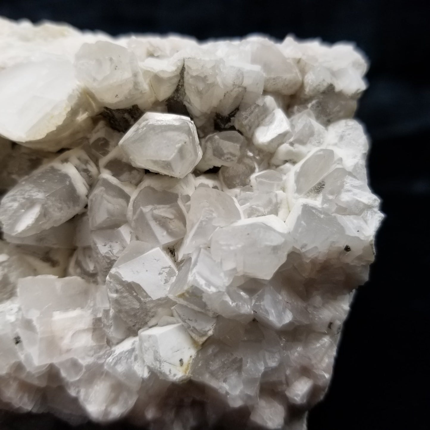 #11162 White Dolomite and Chalcopyrite on clear Combined form Calcite cluster