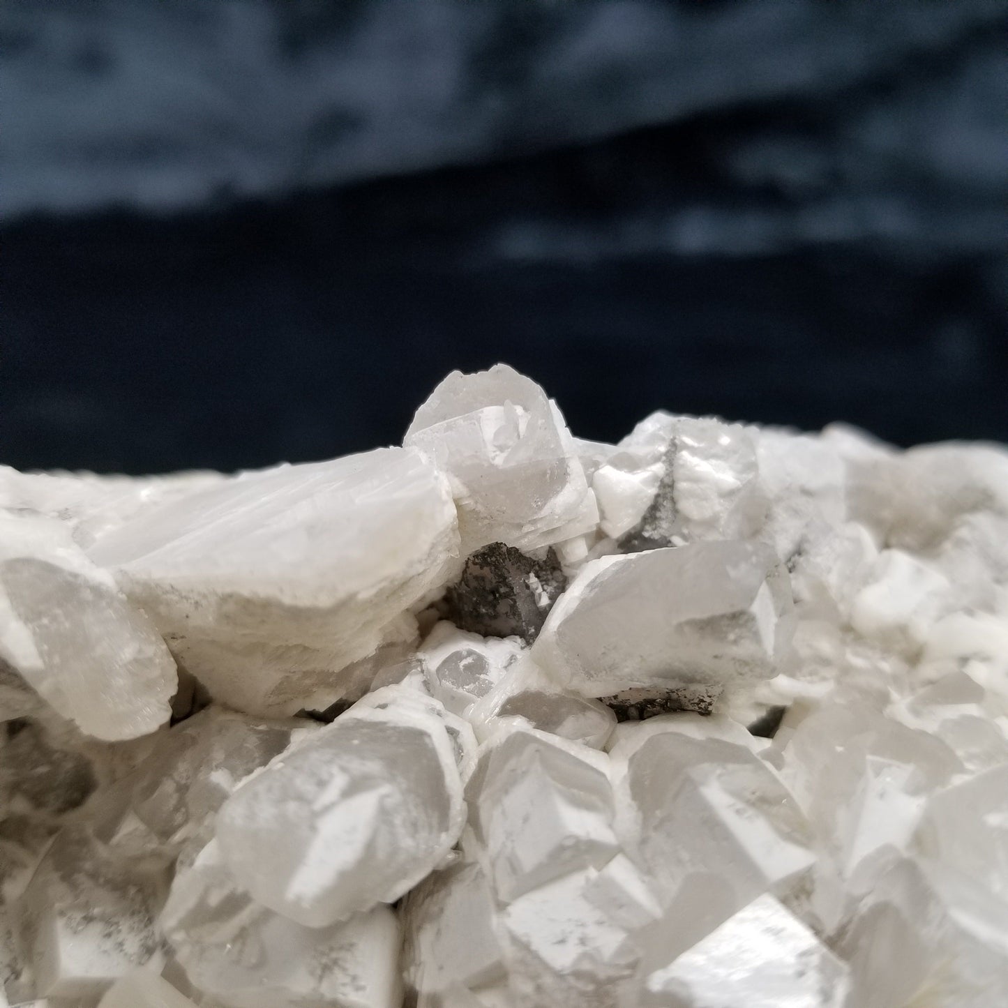 #11162 White Dolomite and Chalcopyrite on clear Combined form Calcite cluster