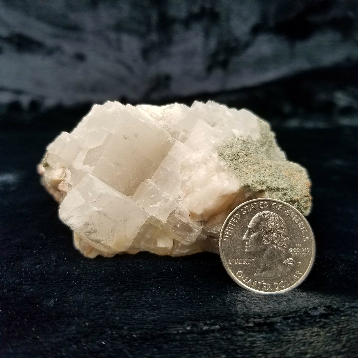 #11165 Pyrite on clear Combined form Calcite with white Calcite block on matrix