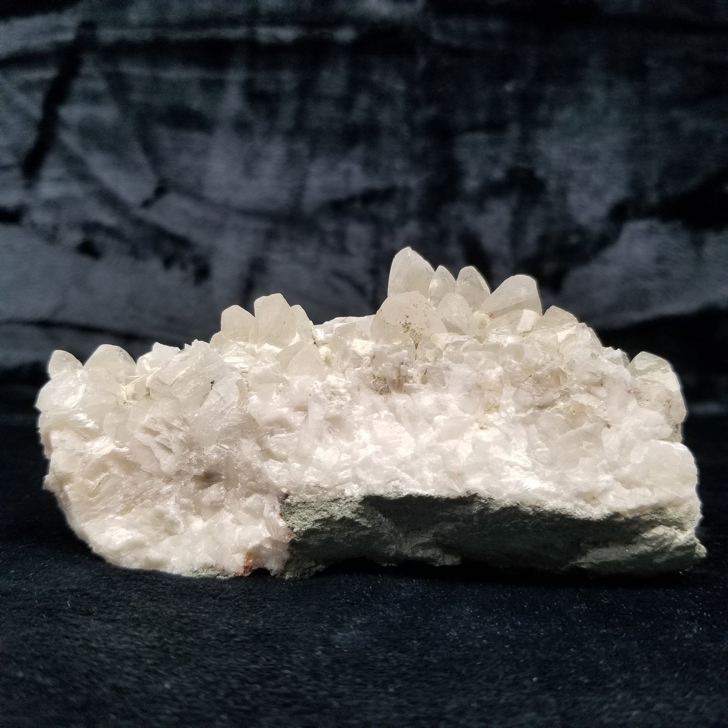 #11171 White Dolomite on clear Combined form Calcite cluster