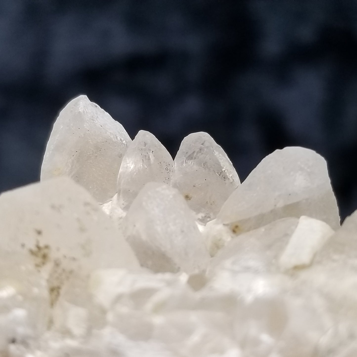 #11171 White Dolomite on clear Combined form Calcite cluster