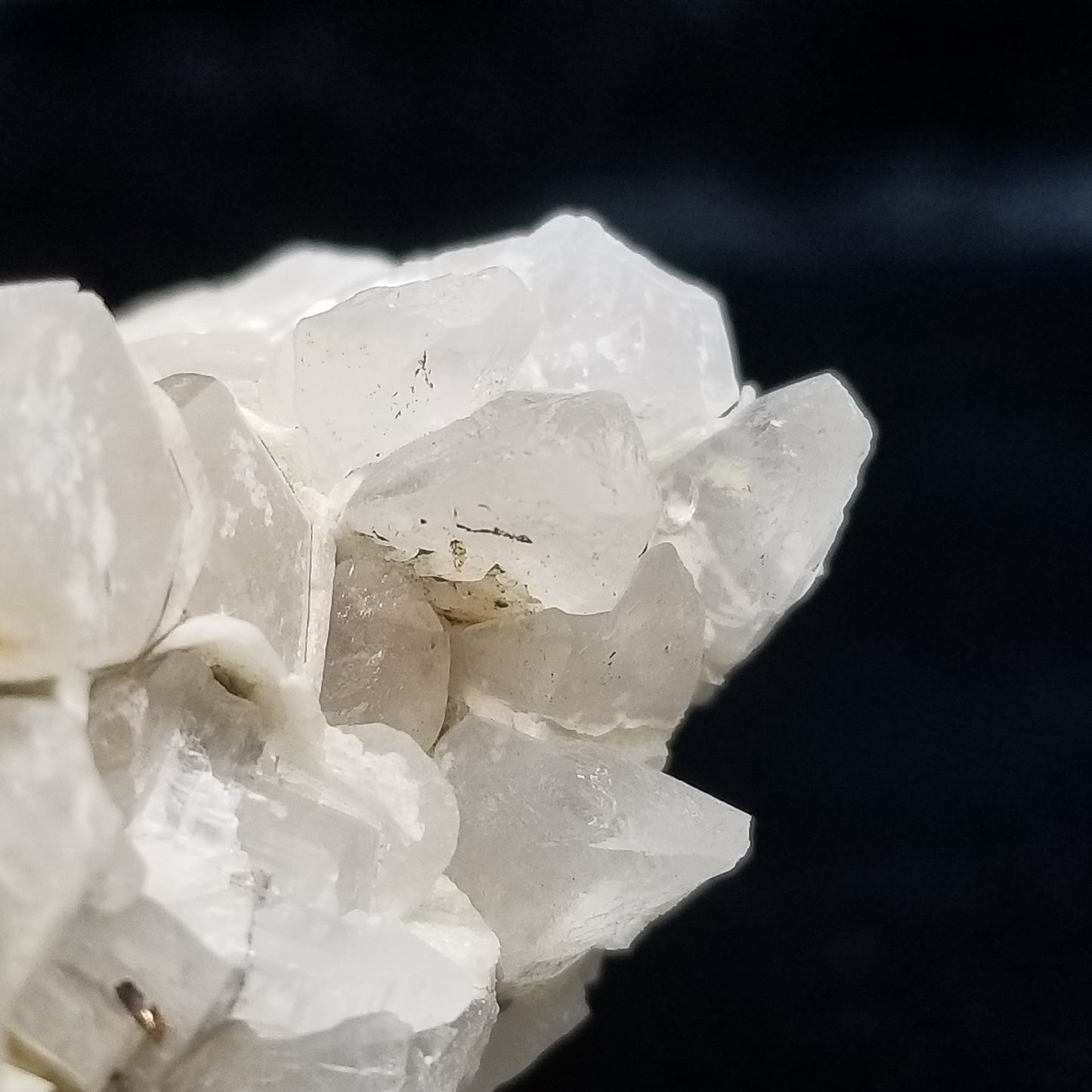 #11171 White Dolomite on clear Combined form Calcite cluster