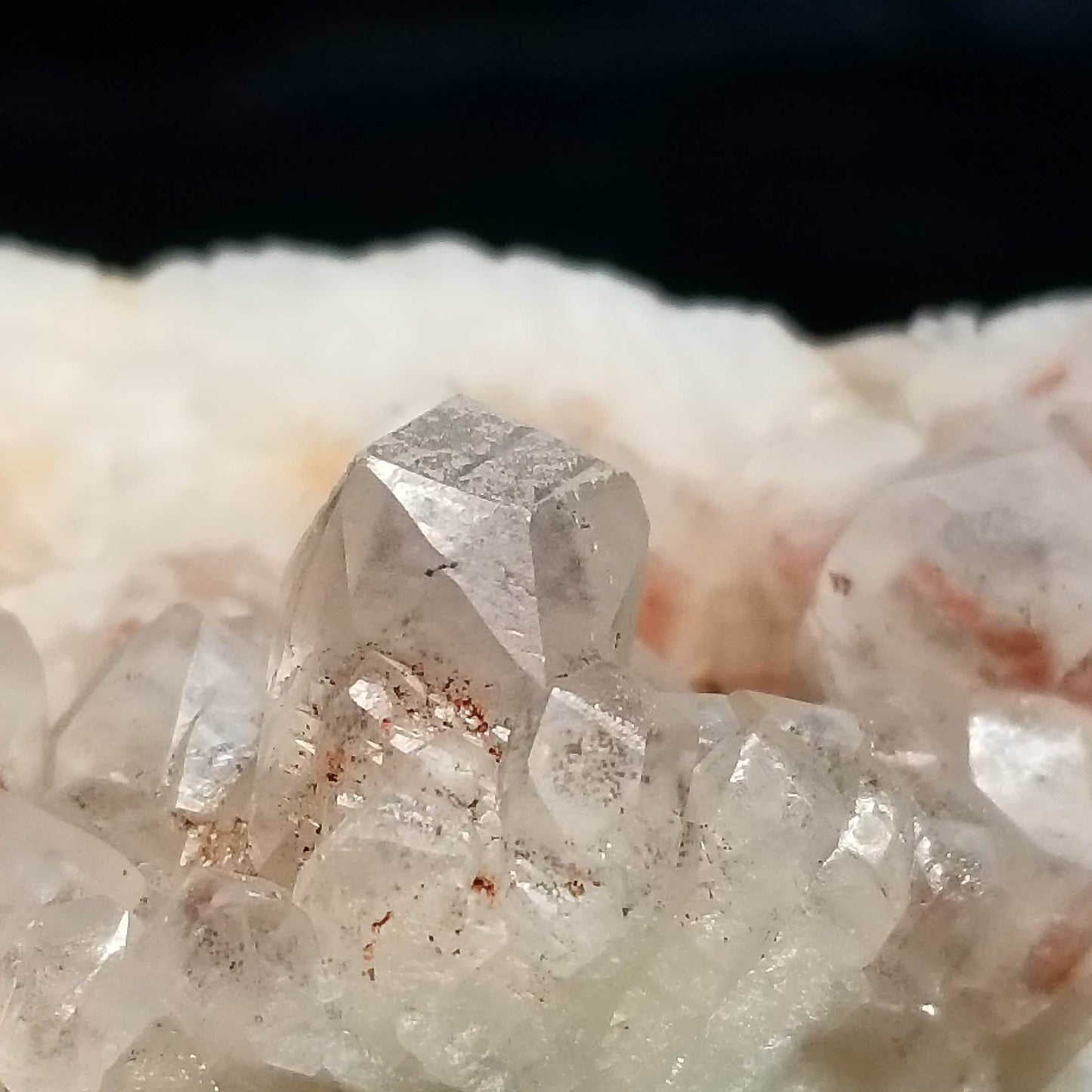 #11175 Hematite on clear Combined form Calcite with Hematite phantom inclusions