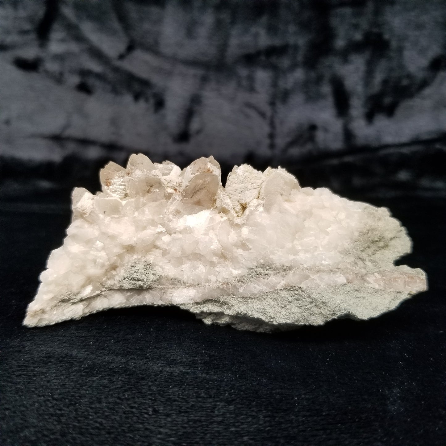 #11185 White Dolomite coating and Chalcopyrite on clear Combined form Calcite Chalcopyrite phantom inclusions