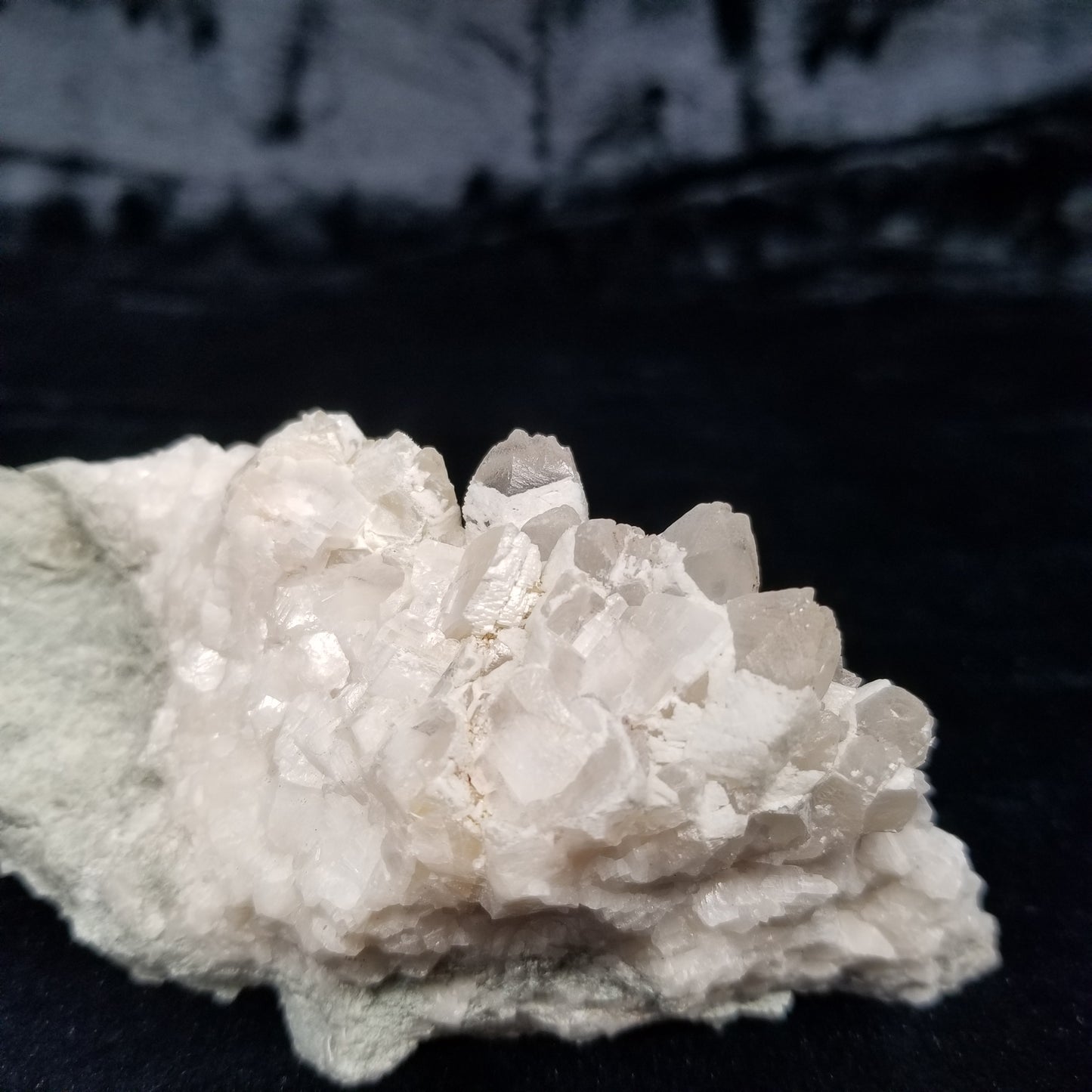 #11185 White Dolomite coating and Chalcopyrite on clear Combined form Calcite Chalcopyrite phantom inclusions