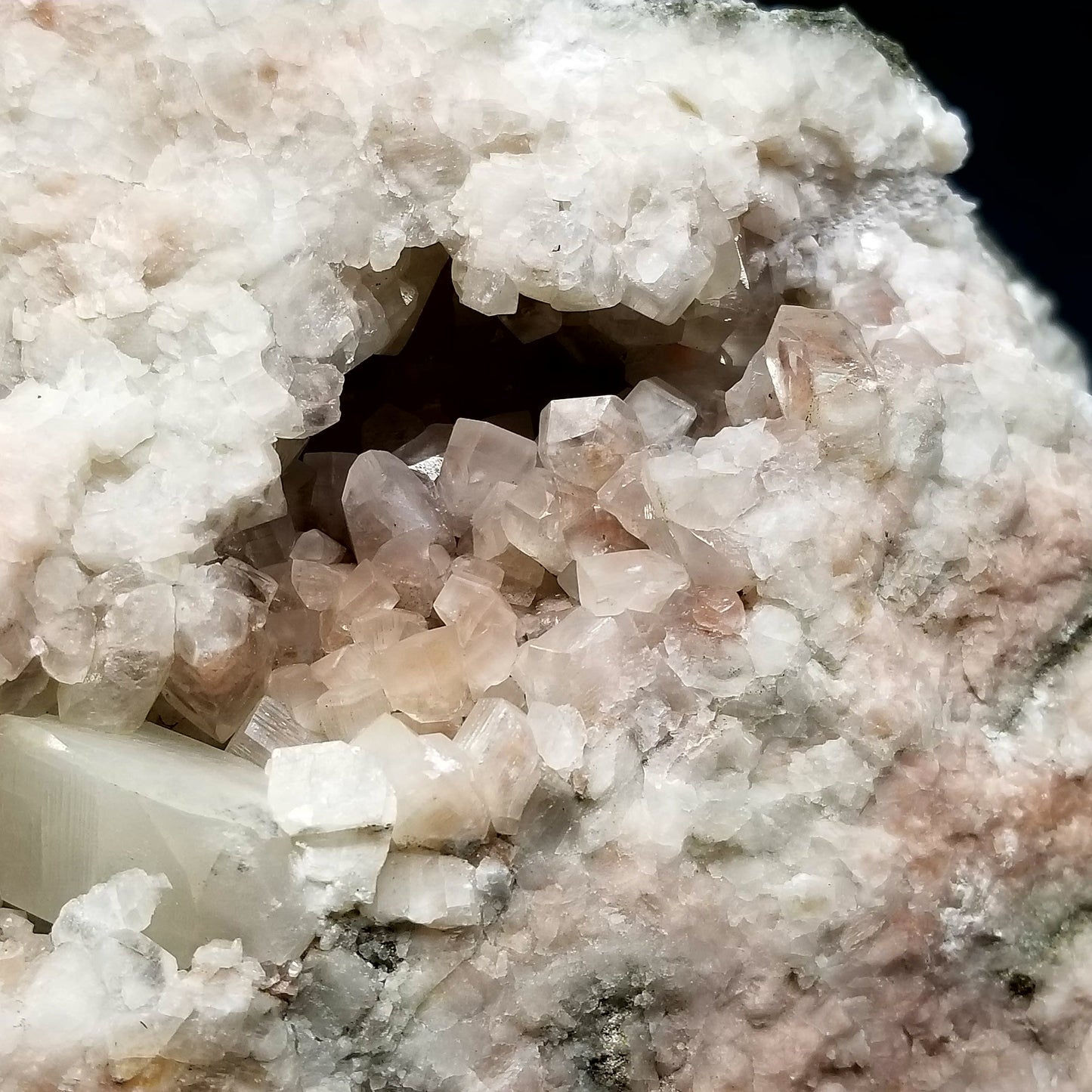 #11080 Chalcopyrite on super clear Combined form Calcite with Hematite and Chalcopyrite inclusions