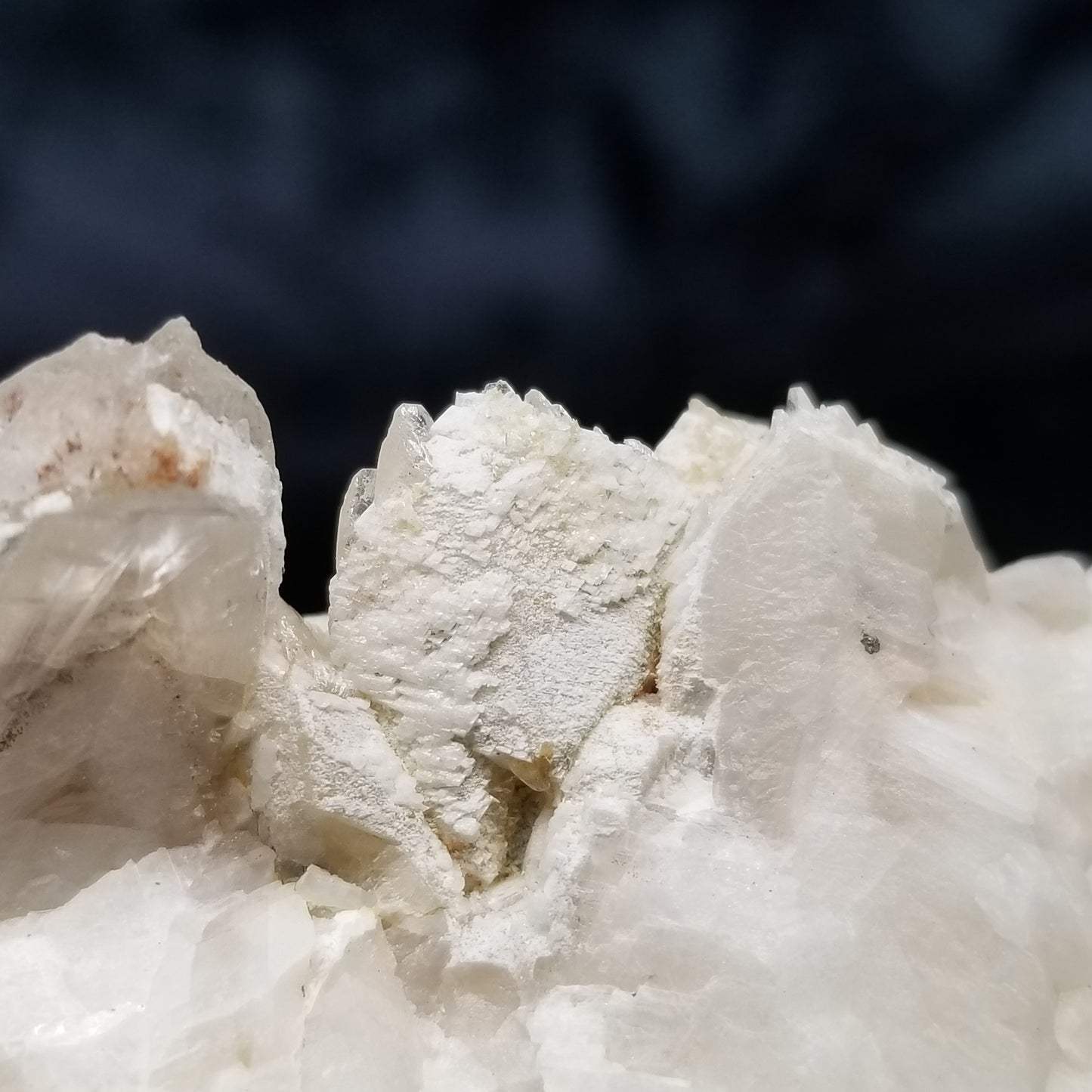 #11185 White Dolomite coating and Chalcopyrite on clear Combined form Calcite Chalcopyrite phantom inclusions