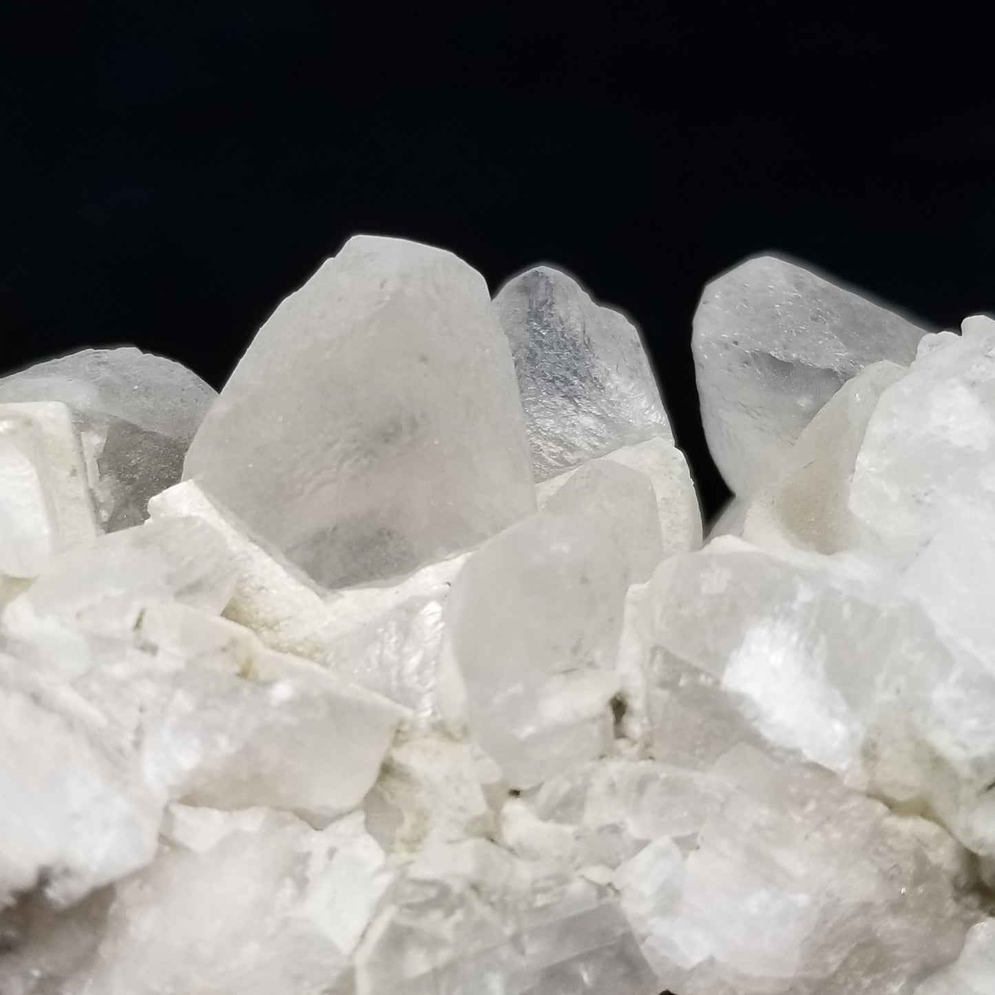 #11186 White Dolomite and Chalcopyrite on Calcite Combined form cluster on matrix