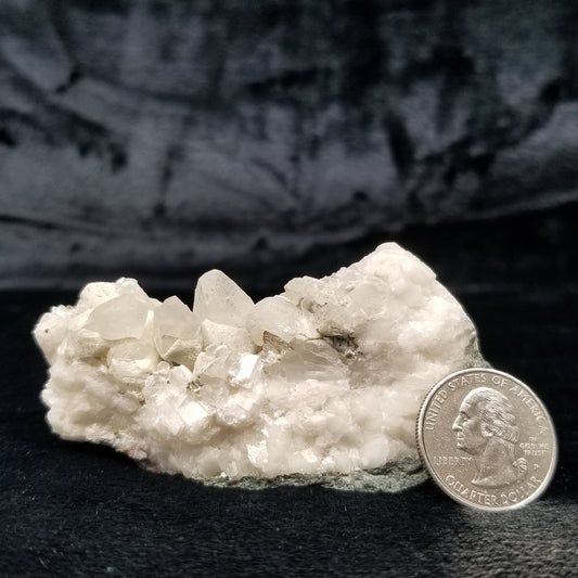 #11186 White Dolomite and Chalcopyrite on Calcite Combined form cluster on matrix