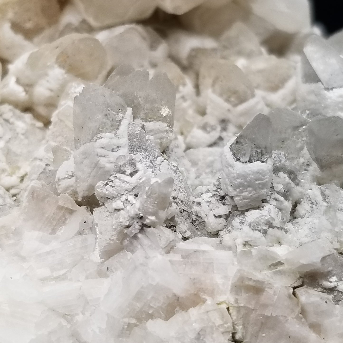 #11188 White Dolomite and Chalcopyrite on clear Combined form Calcite with Chalcopyrite inclusions