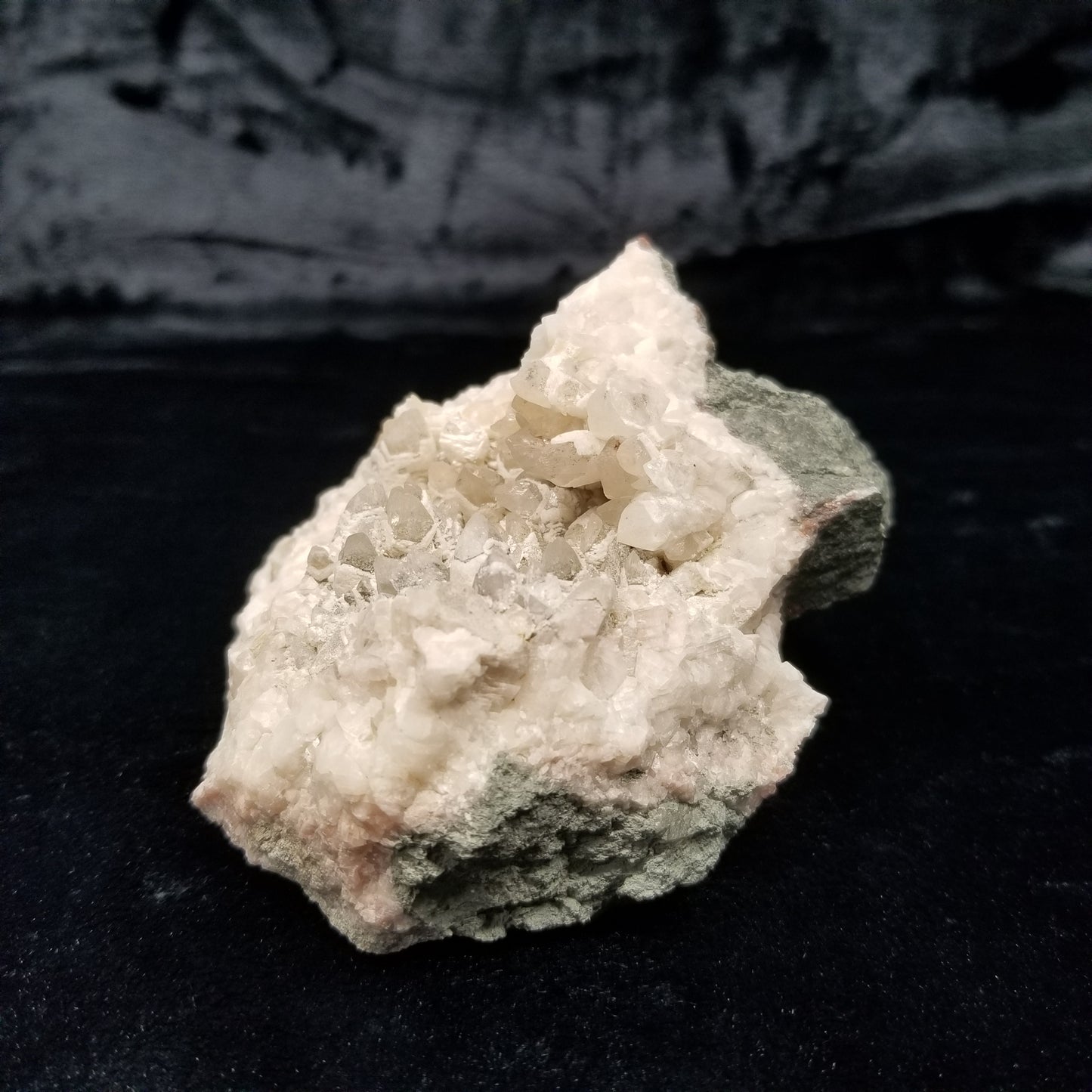 #11188 White Dolomite and Chalcopyrite on clear Combined form Calcite with Chalcopyrite inclusions