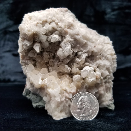 #11188 White Dolomite and Chalcopyrite on clear Combined form Calcite with Chalcopyrite inclusions