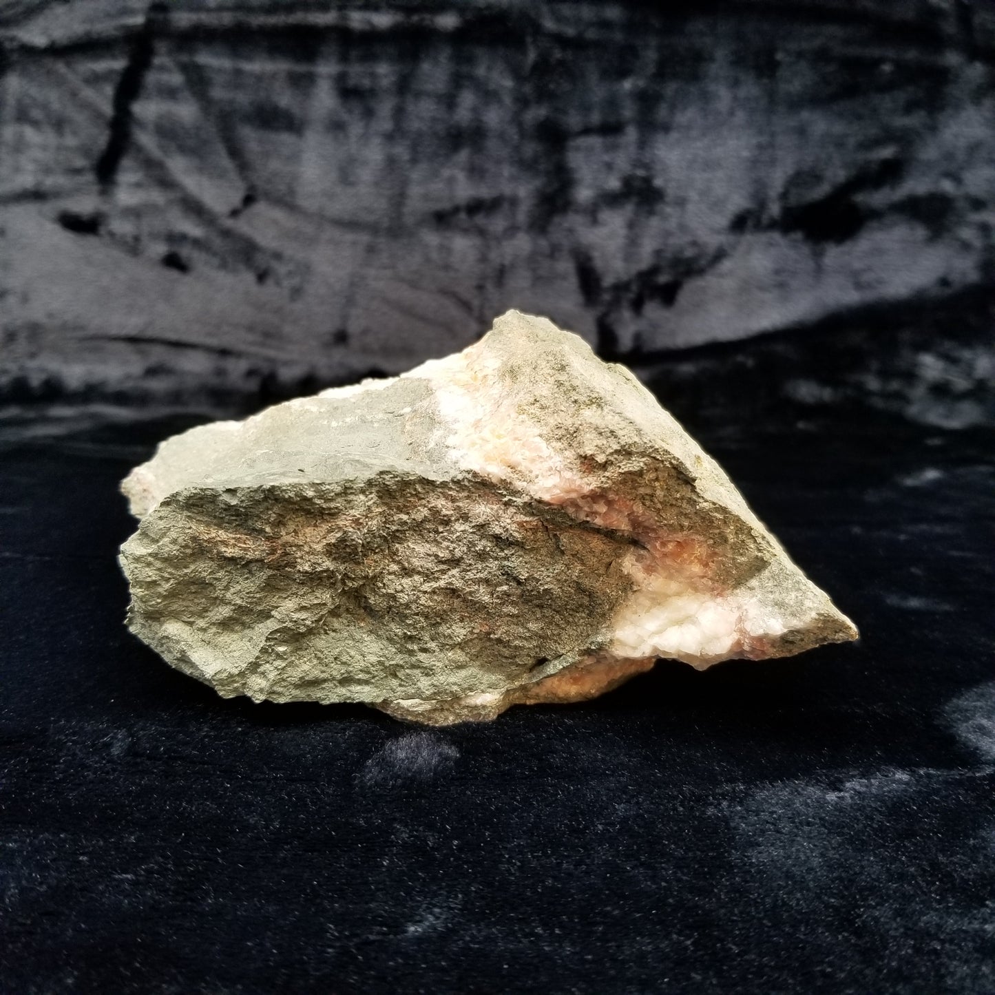 #11194 White Dolomite and Chalcopyrite on clear Combined form Calcite with Chalcopyrite inclusions