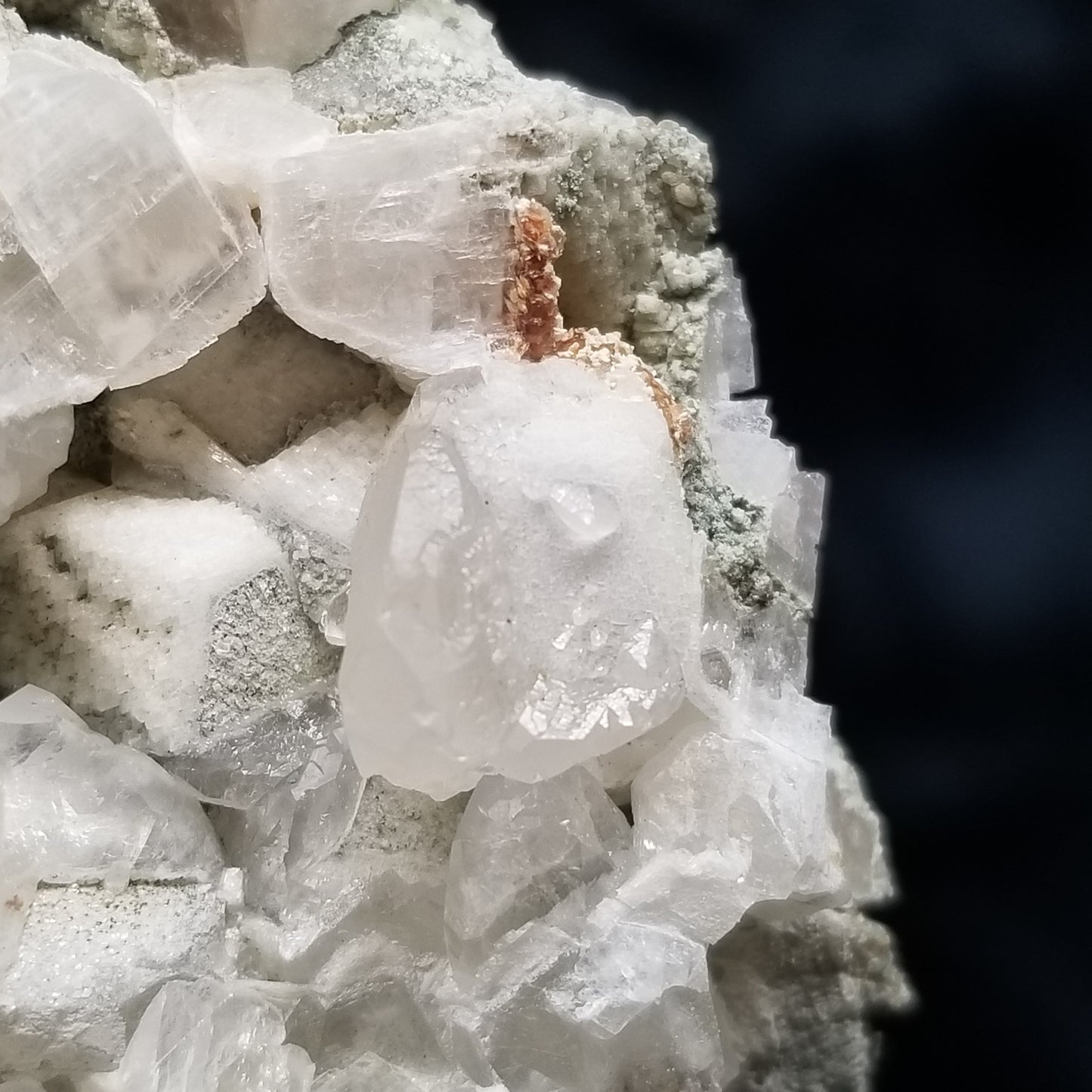 #11197 Small Calcite crystals on white Dolomite and Chalcopyrite on special Dogtooth Spar Calcite