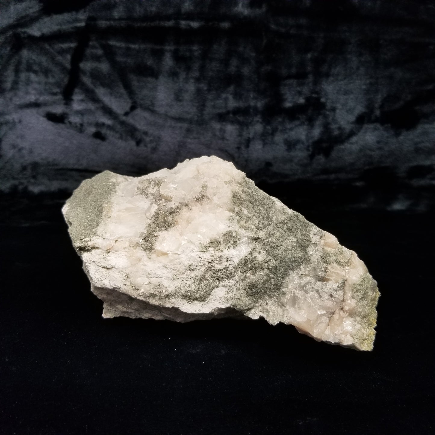 #11199 Chalcopyrite on small super clear Spirit Quartz with Chalcopyrite inclusions and white Combined form Calcite