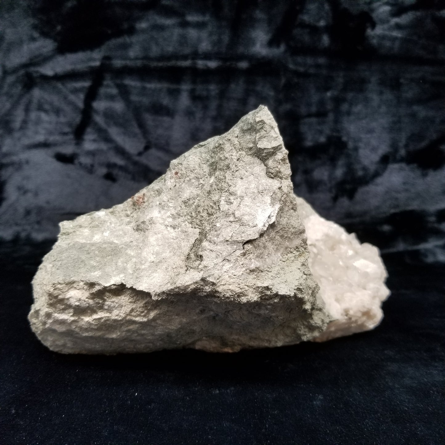 #11202 White Dolomite coating and Chalcopyrite on clear Combined form Calcite with Chalcopyrite inclusions