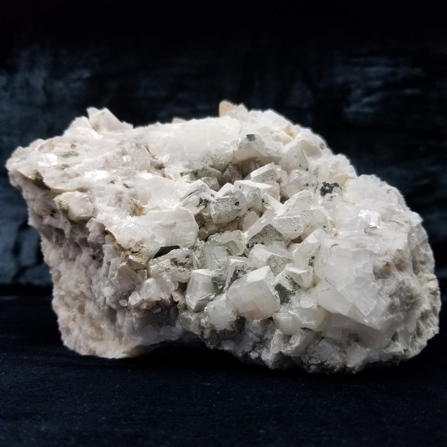 #11215 White Dolomite and Hematite formation on clear Combined form Calcite with Chalcopyrite inclusions