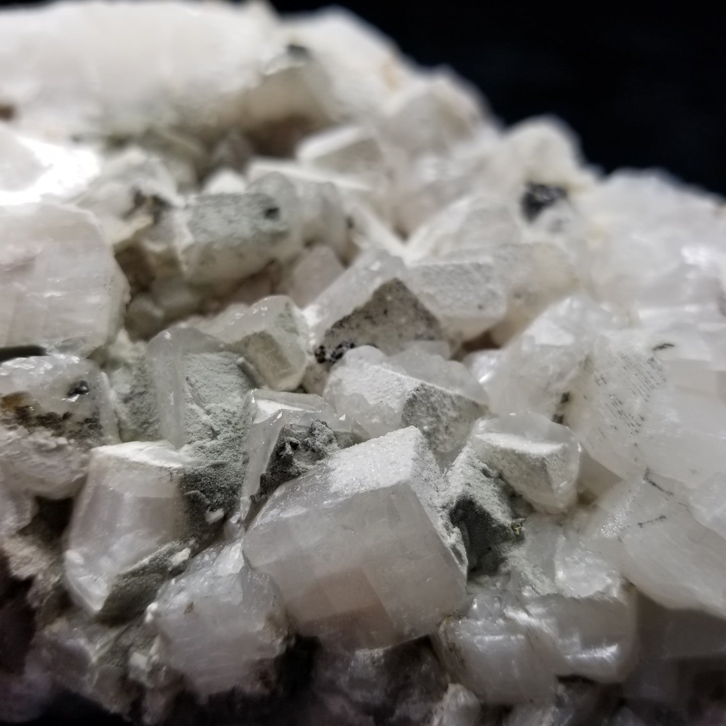 #11215 White Dolomite and Hematite formation on clear Combined form Calcite with Chalcopyrite inclusions