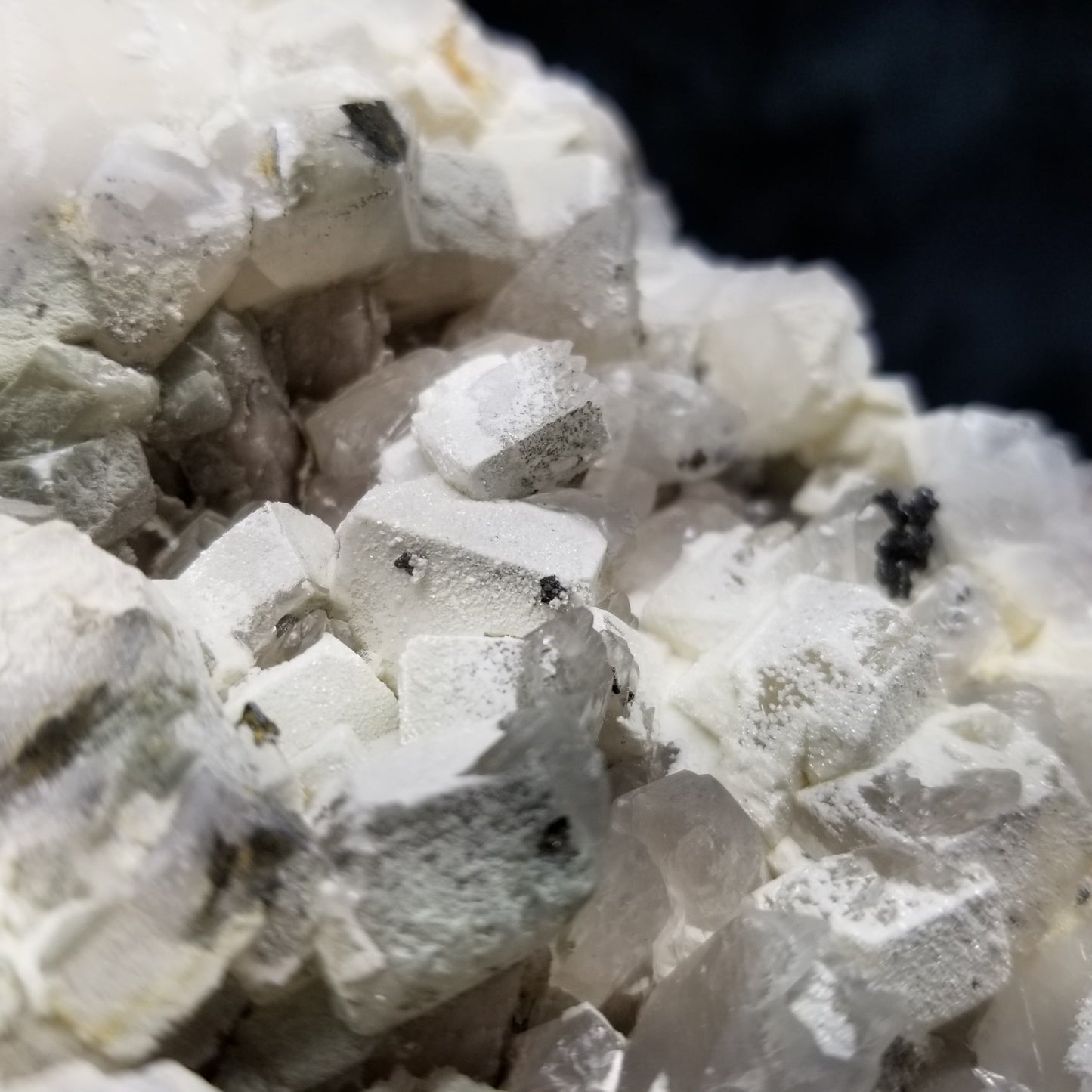 #11215 White Dolomite and Hematite formation on clear Combined form Calcite with Chalcopyrite inclusions