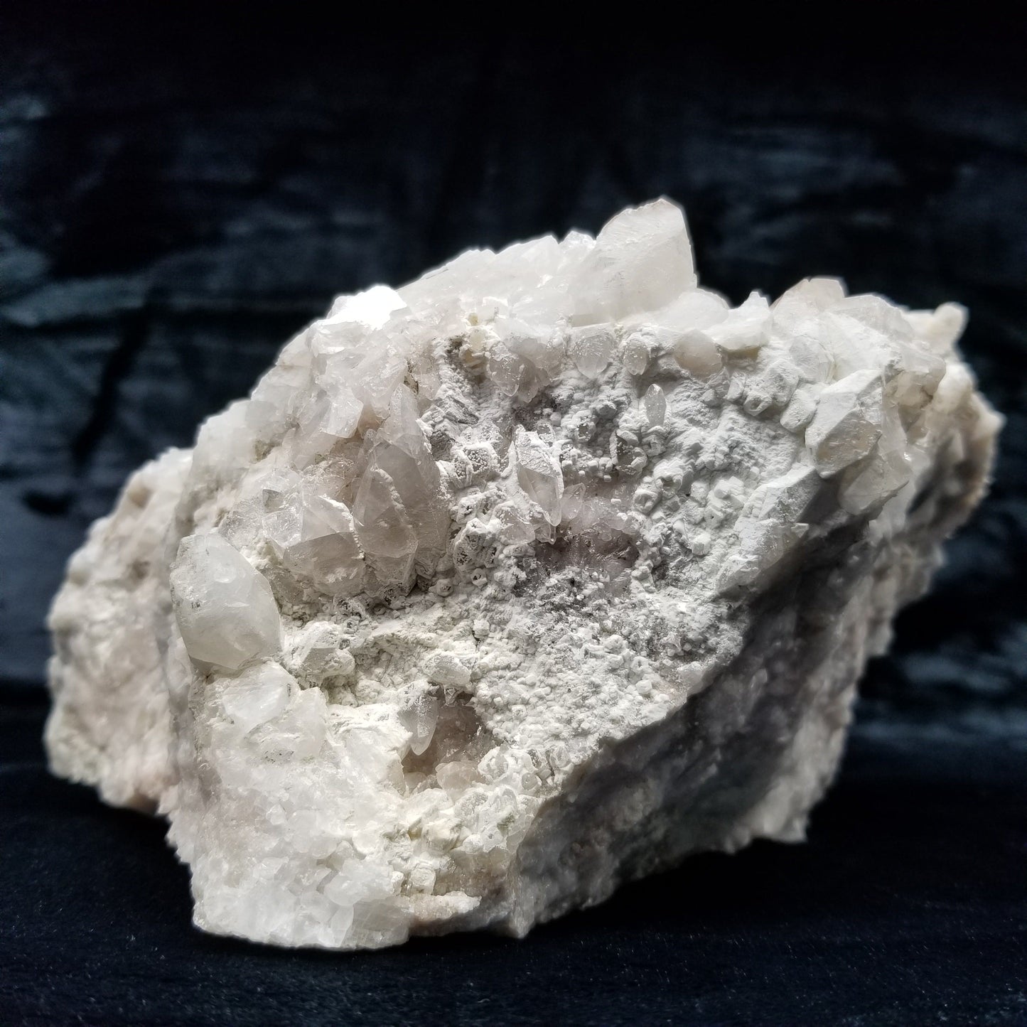 #11215 White Dolomite and Hematite formation on clear Combined form Calcite with Chalcopyrite inclusions