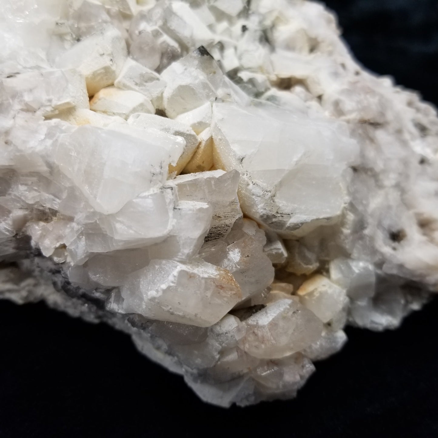 #11215 White Dolomite and Hematite formation on clear Combined form Calcite with Chalcopyrite inclusions