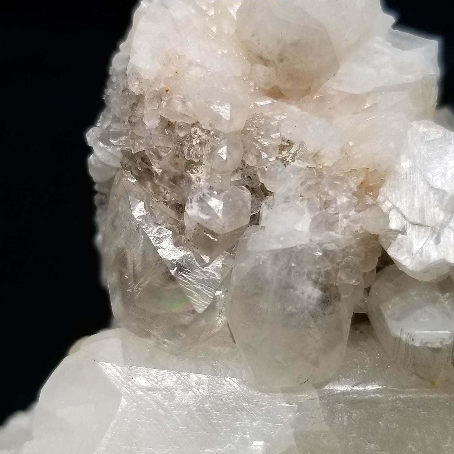 #11220 Chalcopyrite on clear Combined form  Calcite and Spirit Quartz formation on white Calcite matrix