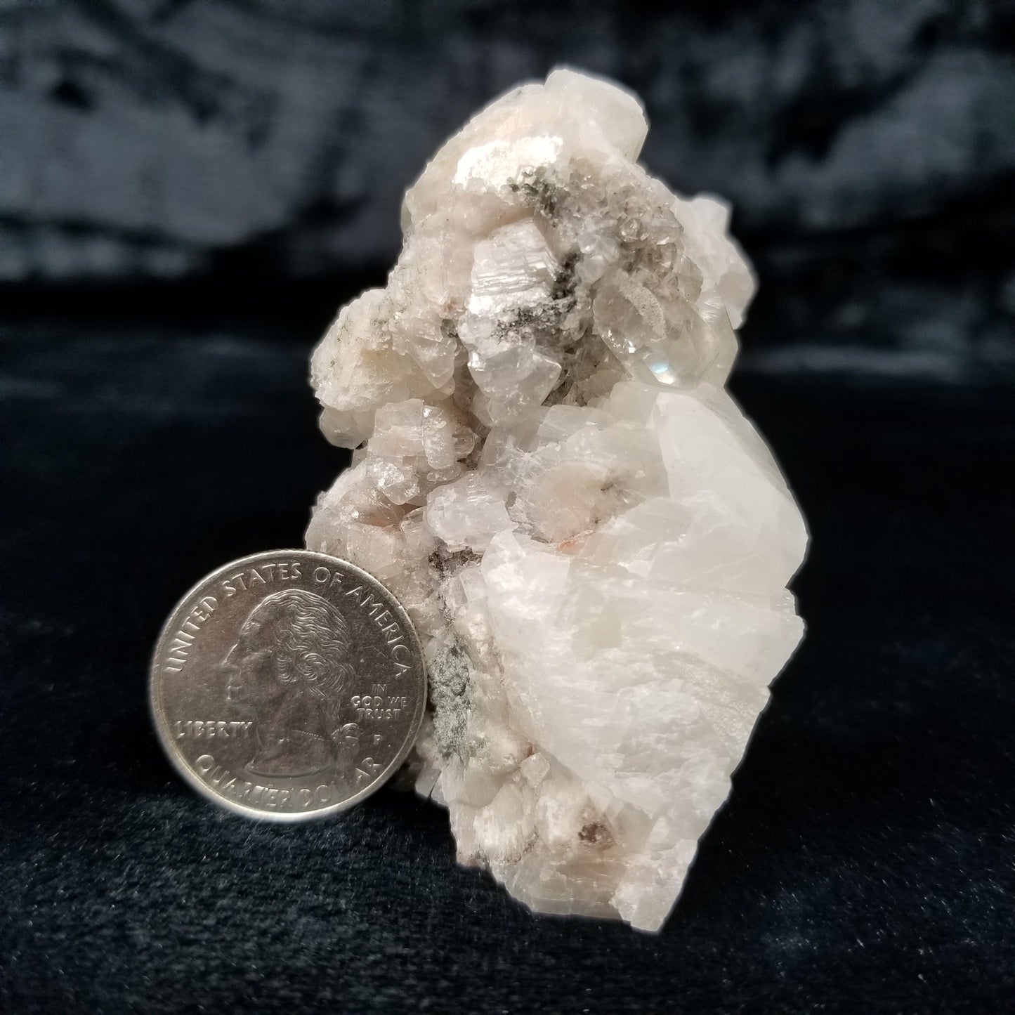 #11220 Chalcopyrite on clear Combined form  Calcite and Spirit Quartz formation on white Calcite matrix