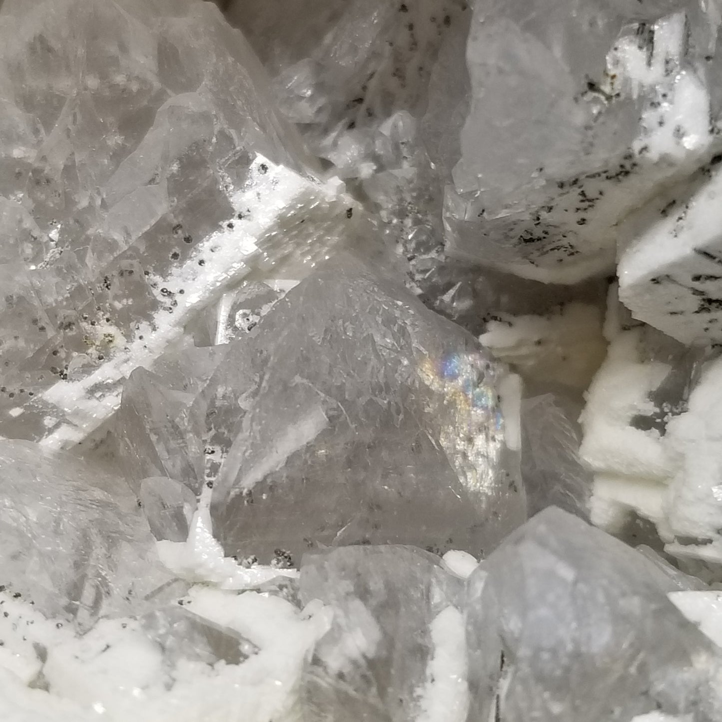 #11224 Chalcopyrite and white Dolomite on clear Combined form Calcite with Chalcopyrite inclusions