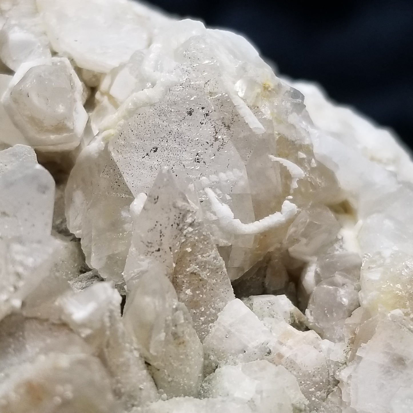 #11229 White Dolomite and Chalcopyrite on Combined form Calcite with Chalcopyrite inclusions