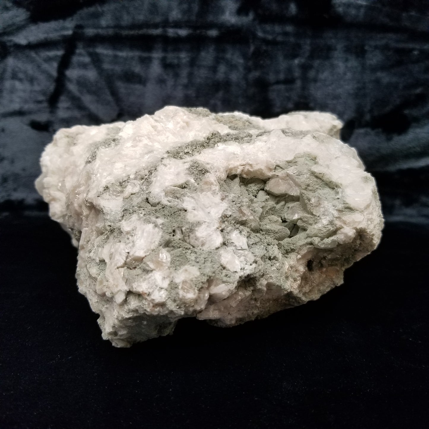 #11255 Green coating and white Dolomite on Combined form Calcite on matrix