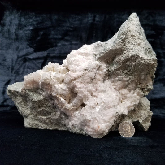 #11259 Small Dogtooth Spar Calcite on white Dolomite and Chalcopyrite on Combined form Calcite