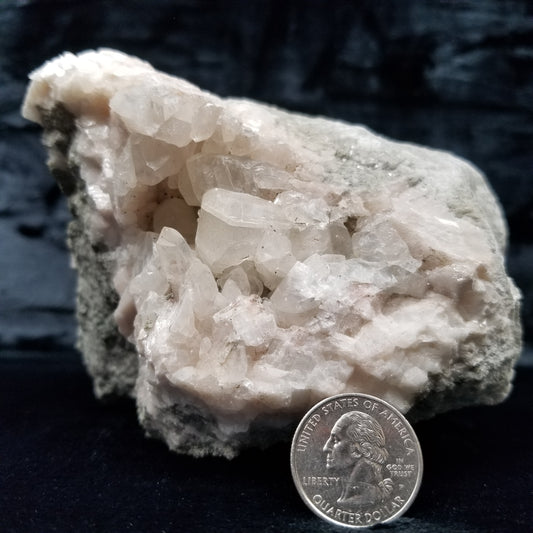 #11261 Clear Dogtooth Spar Calcite with Hematite inclusions and white Combined form Calcite on matrix