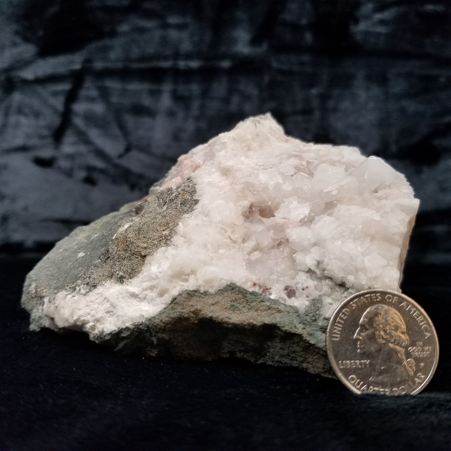 #11268 Chalcopyrite on white Calcite with Hematite inclusions formation