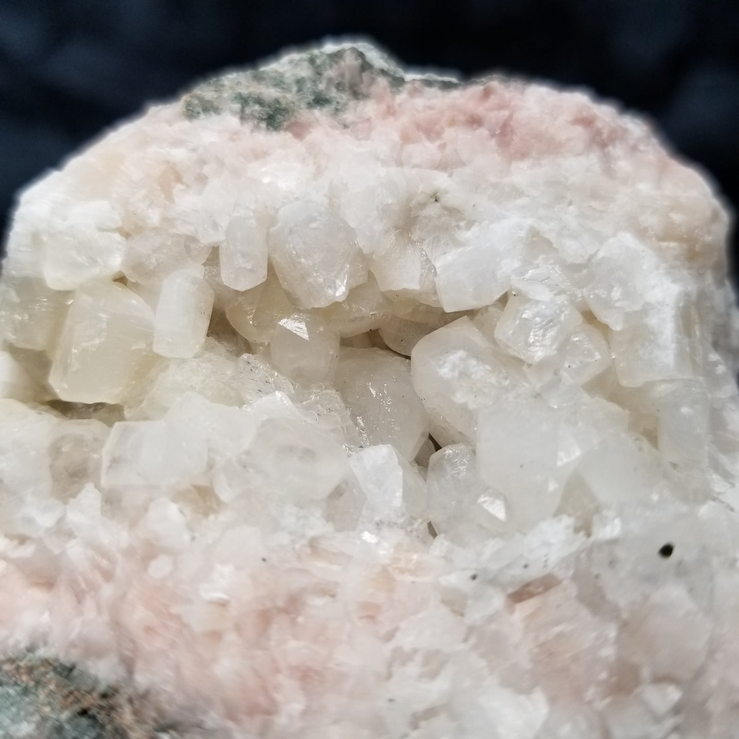 #11274 Chalcopyrite dust on clear Combined form Calcite cluster on matrix