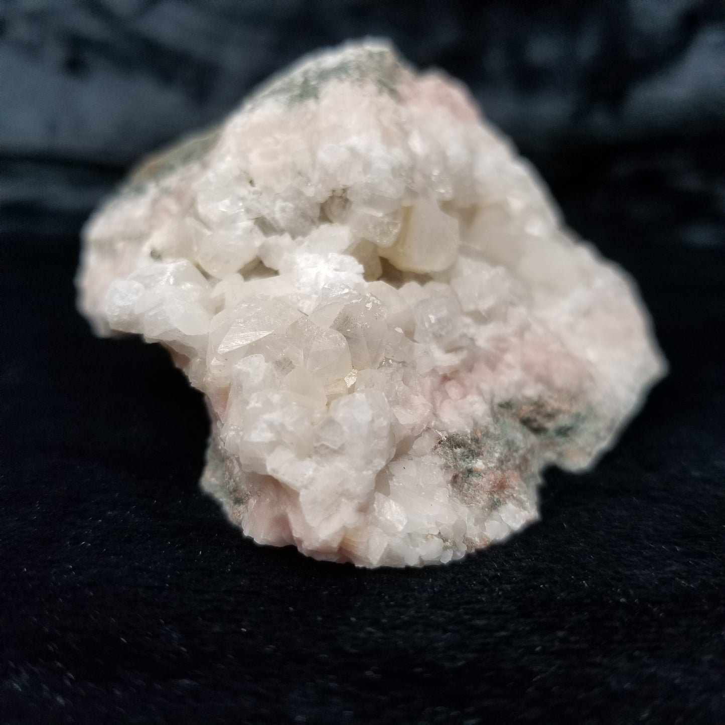 #11274 Chalcopyrite dust on clear Combined form Calcite cluster on matrix