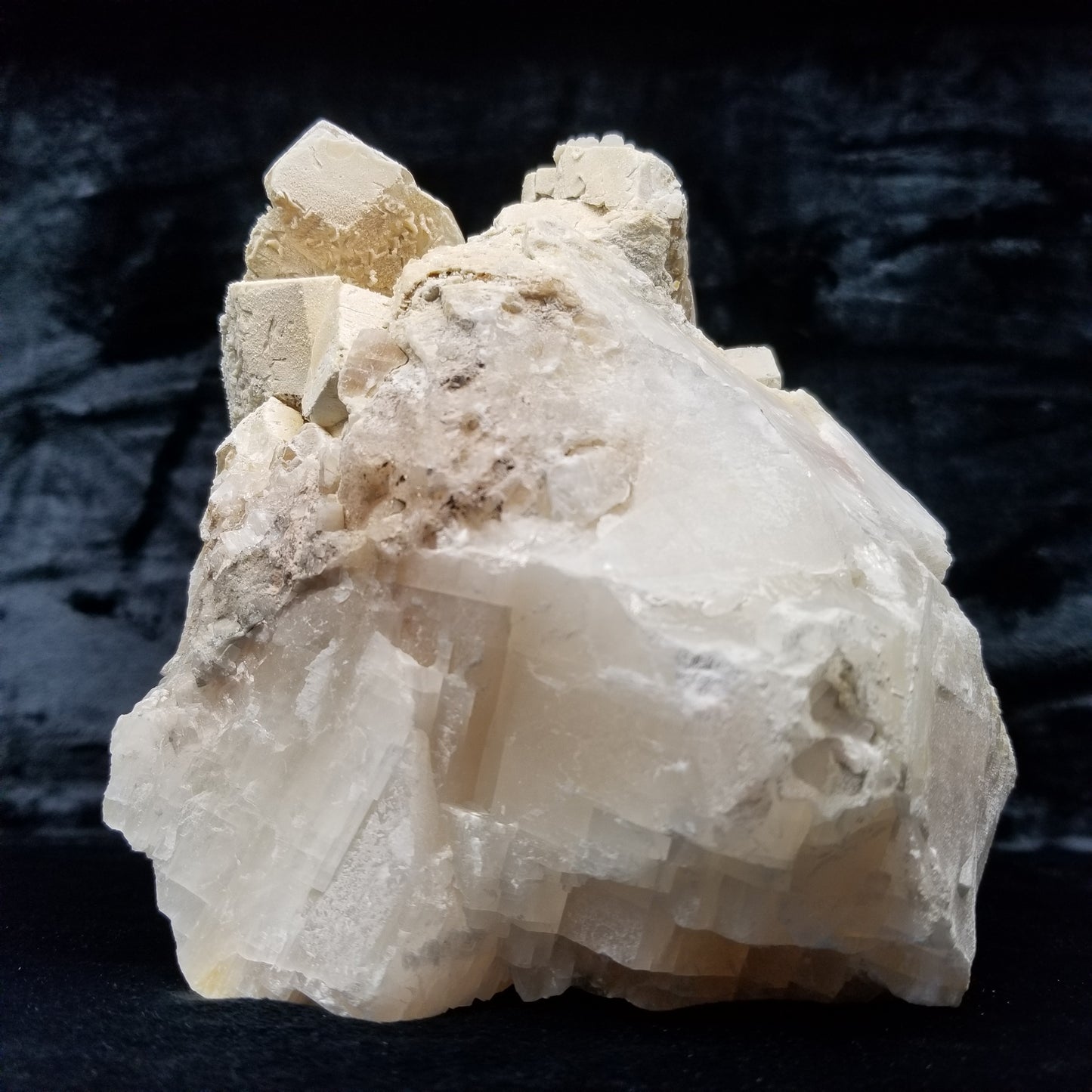 #11277 Calcite formation on Dolomite on Combined form yellow Calcite on honey Calcite block matrix