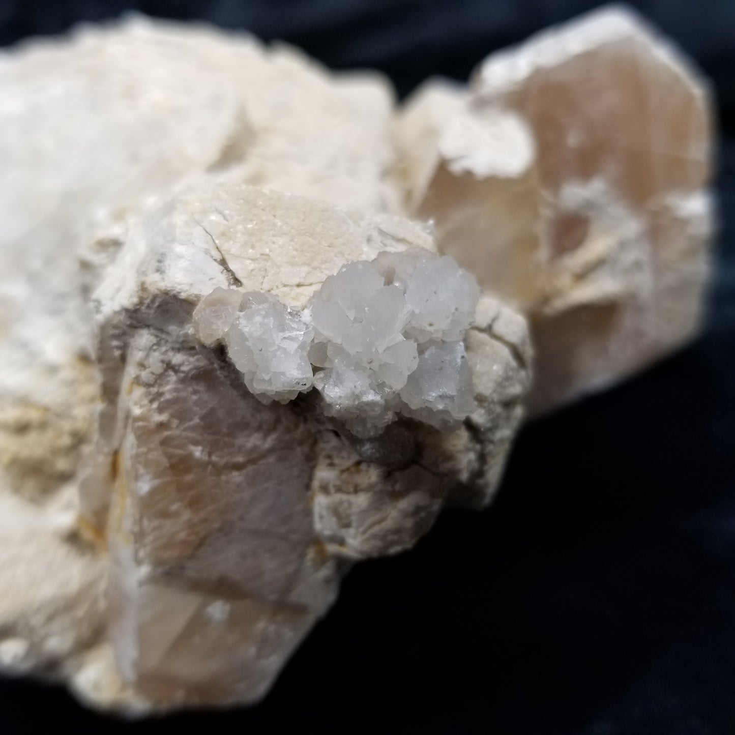 #11277 Calcite formation on Dolomite on Combined form yellow Calcite on honey Calcite block matrix