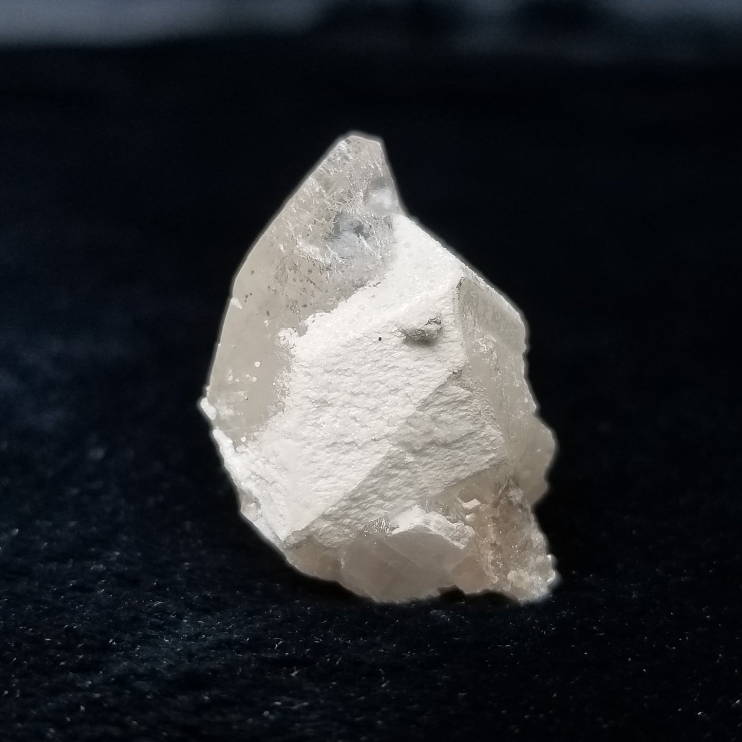 #11282 White Dolomite on clear Dogtooth Spar Calcite with Chalcopyrite inclusions