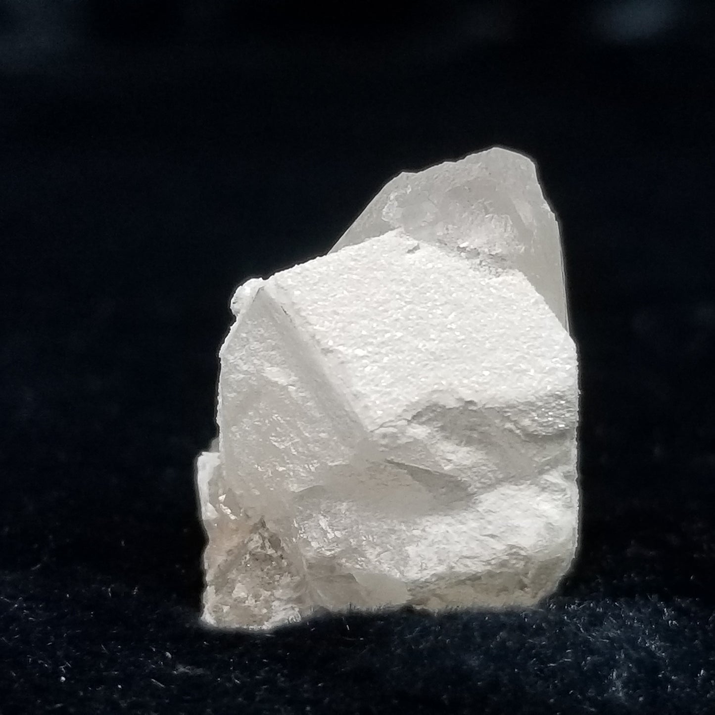 #11282 White Dolomite on clear Dogtooth Spar Calcite with Chalcopyrite inclusions